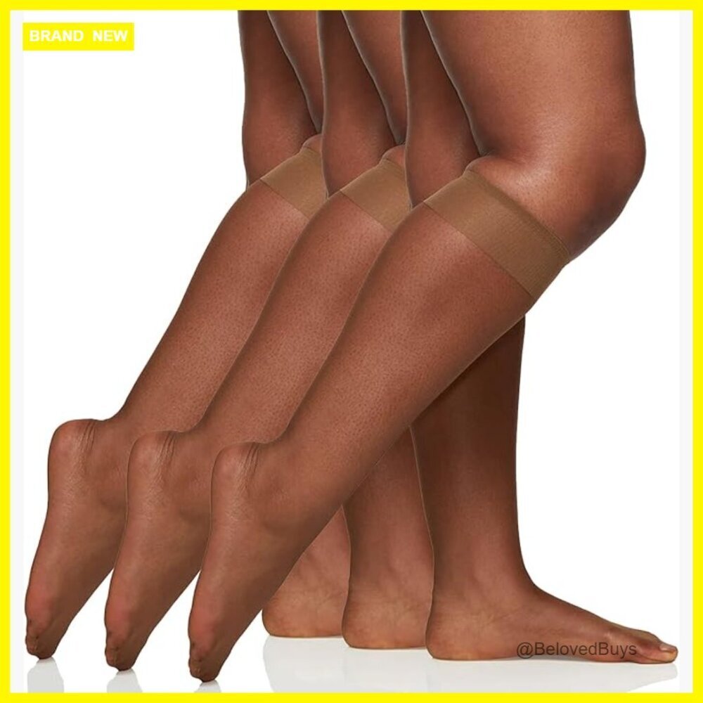 Plus Size Ultra Sheer Knee Highs 3-Pack Sandalfoot Toe Queen Fit